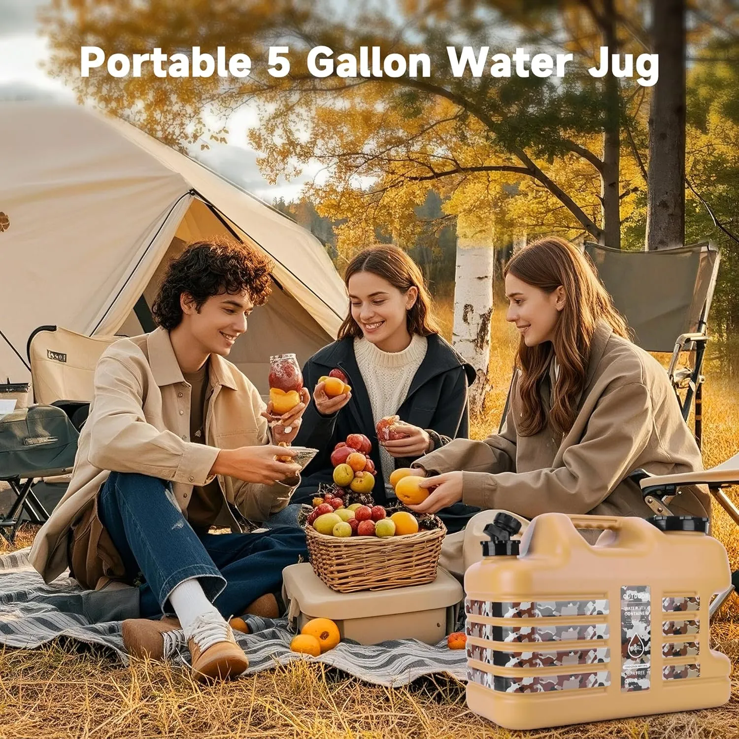 3 Gallon/5 Gallon Water Jug with Spigot, Portable Water Tank BPA Free, Leak-Proof Water Containers for Camping Water Storage Containers for Emergency Outdoor Hiking Picnic, Green/Yellow/White