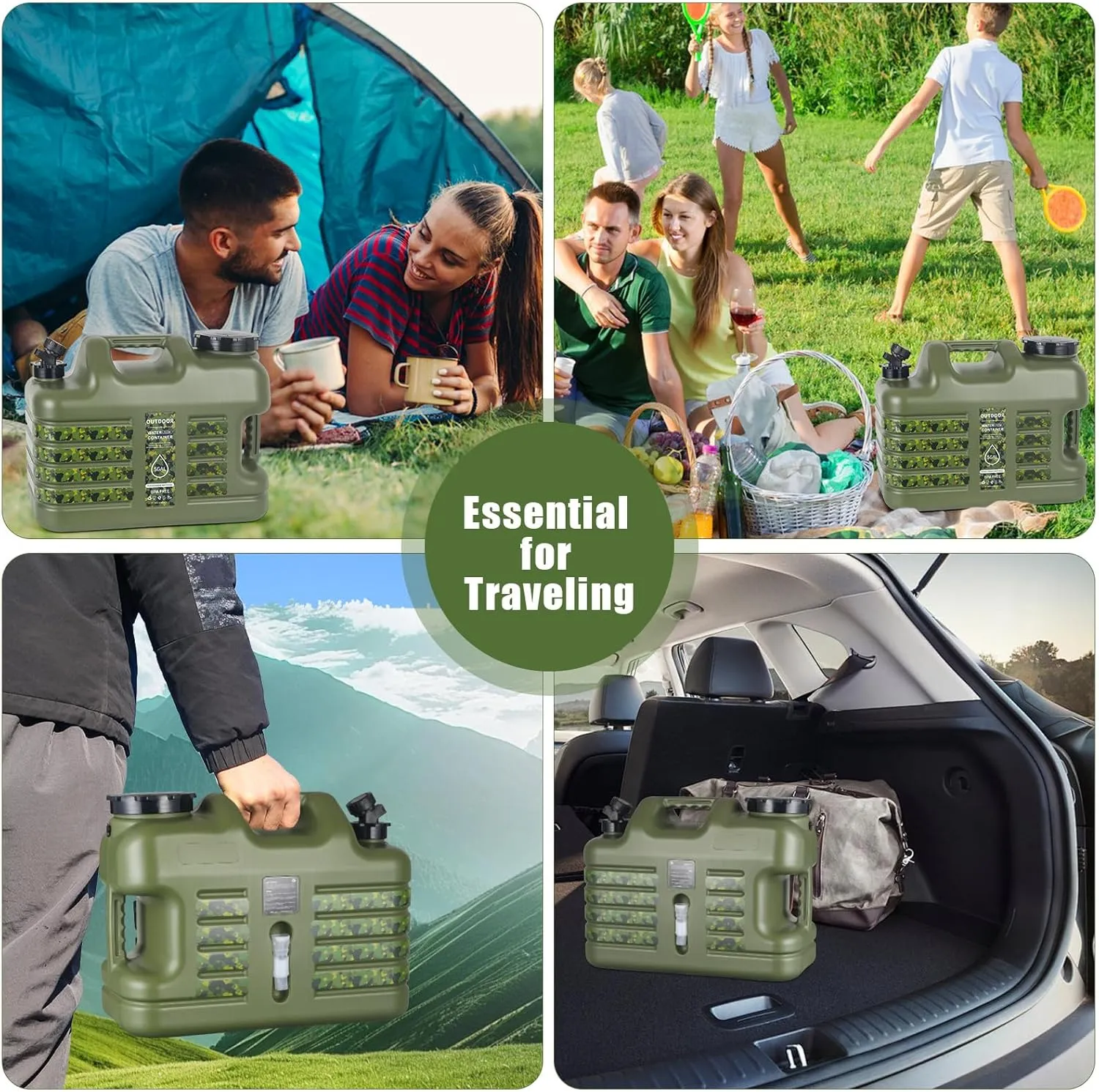 3 Gallon/5 Gallon Water Jug with Spigot, Portable Water Tank BPA Free, Leak-Proof Water Containers for Camping Water Storage Containers for Emergency Outdoor Hiking Picnic, Green/Yellow/White