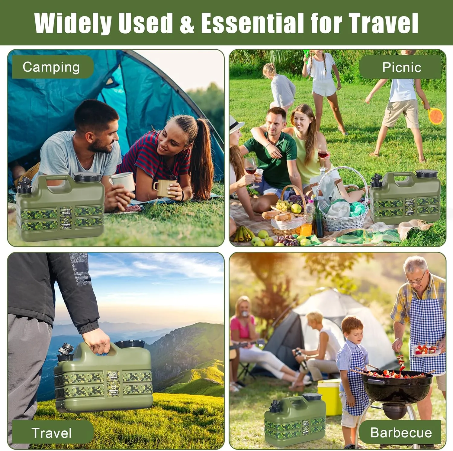 3 Gallon/5 Gallon Water Jug with Spigot, Portable Water Tank BPA Free, Leak-Proof Water Containers for Camping Water Storage Containers for Emergency Outdoor Hiking Picnic, Green/Yellow/White