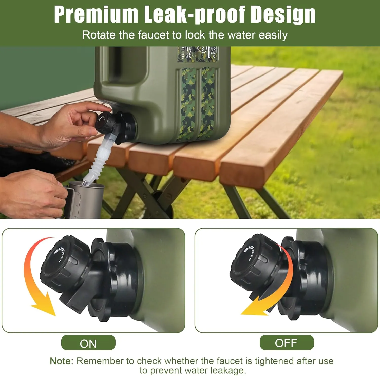 3 Gallon/5 Gallon Water Jug with Spigot, Portable Water Tank BPA Free, Leak-Proof Water Containers for Camping Water Storage Containers for Emergency Outdoor Hiking Picnic, Green/Yellow/White
