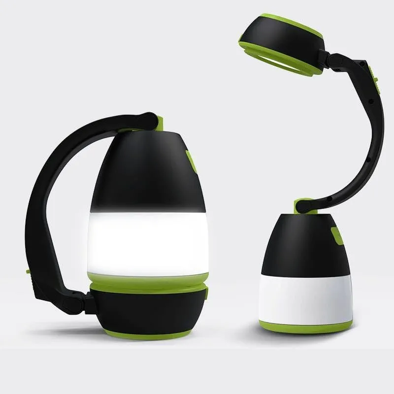3-in-1 LED Camping Lantern, Portable Table Lamp, Emergency Flashlight, Black and Green