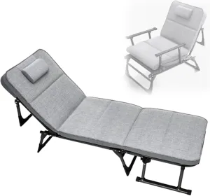 3 in 1 Multi-Functional Folding Sofa Bed, 6-Position Adjustable Recliner Chaise Lounge with Removable PP Cotton Mattress for Office Nap Or Home Balcony(Gray)