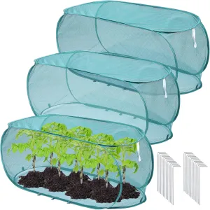 3 Pcs 39" x 18" x 16" Pop Up Garden Plants Cover with 24 Ground Nails, Mesh Netting Covers Net Cage Guard Protector for Protecting Plant Vegetable Fruit Flowers Seedlings Herbs from Birds Animals