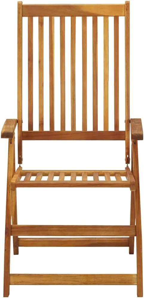 3-Piece Folding Patio Chairs with Red Cushions Solid Acacia Wood Outdoor Furniture Set 5 Reclining Positions Foldable Lounge Chairs for Garden Beach Camping