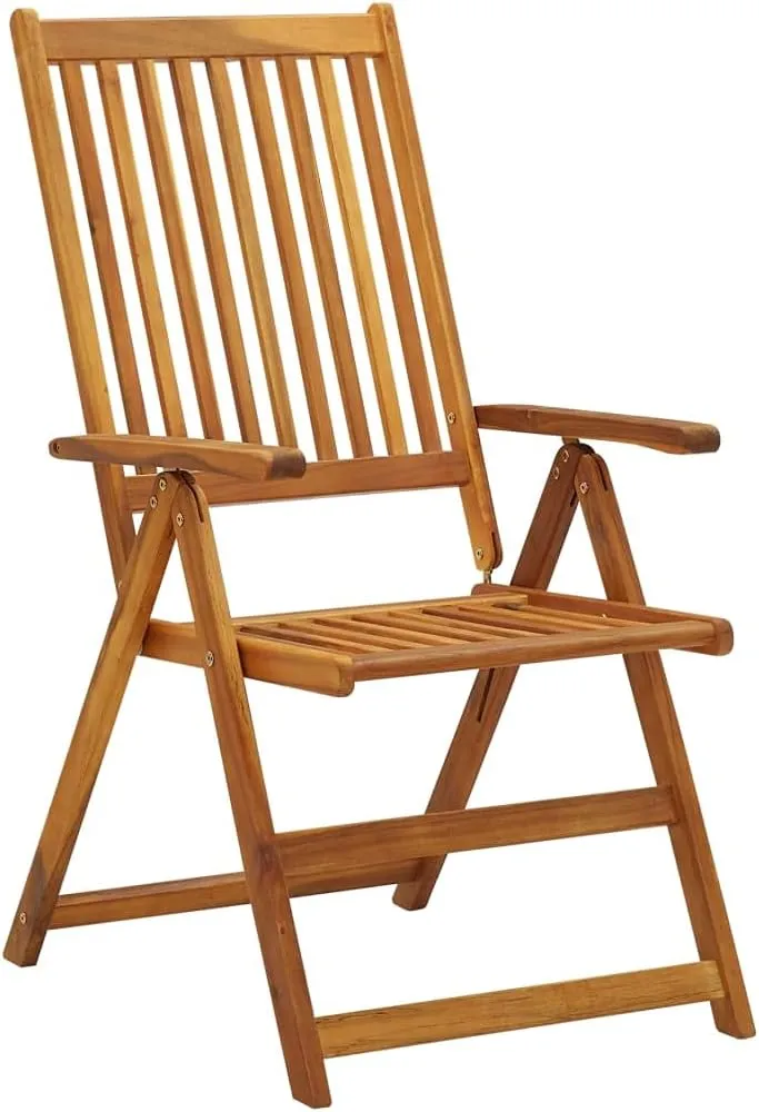 3-Piece Folding Patio Chairs with Red Cushions Solid Acacia Wood Outdoor Furniture Set 5 Reclining Positions Foldable Lounge Chairs for Garden Beach Camping