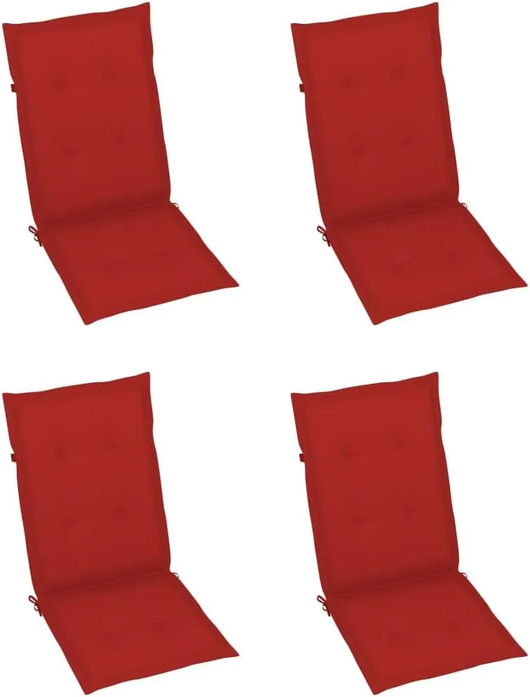 3-Piece Folding Patio Chairs with Red Cushions Solid Acacia Wood Outdoor Furniture Set 5 Reclining Positions Foldable Lounge Chairs for Garden Beach Camping