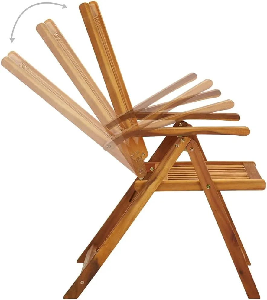 3-Piece Folding Patio Chairs with Red Cushions Solid Acacia Wood Outdoor Furniture Set 5 Reclining Positions Foldable Lounge Chairs for Garden Beach Camping
