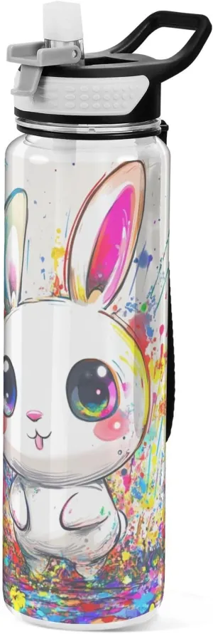 30 oz Cute Rabbit Water Bottles Wide Mouth Tritan In BPA Free non toxic Water Jug for Gym for Fitness Camping Collapsible