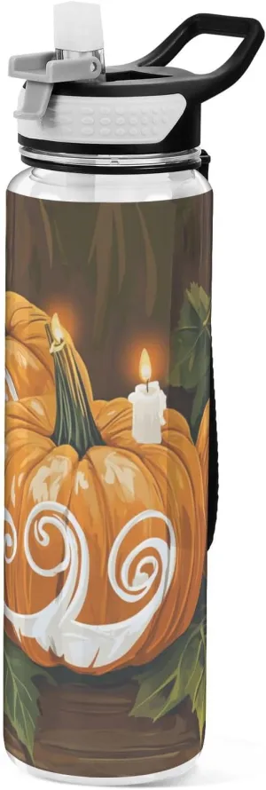 30 oz Halloween pumpkin candle Water Bottle Straw Lid Tritan Non-BPA non toxic Water Jug for Walking Cycling Collapsible