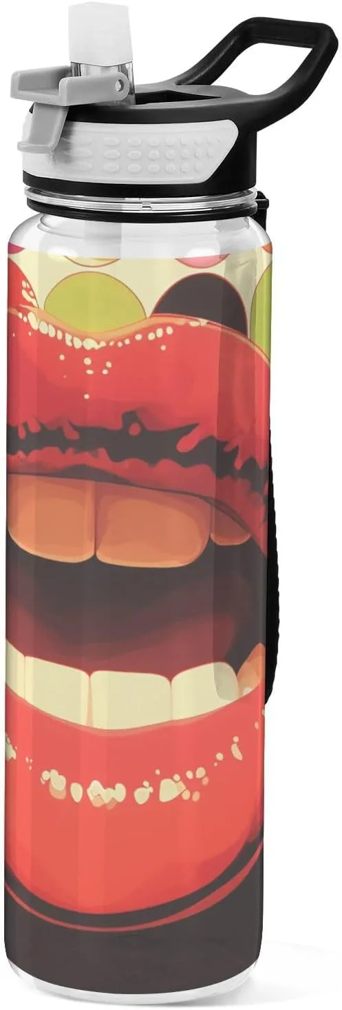30 oz Stylish polka dot lips mouth Sport Water Bottle Tritan Non-BPA non toxic Water Jug for Yoga Sports Collapsible