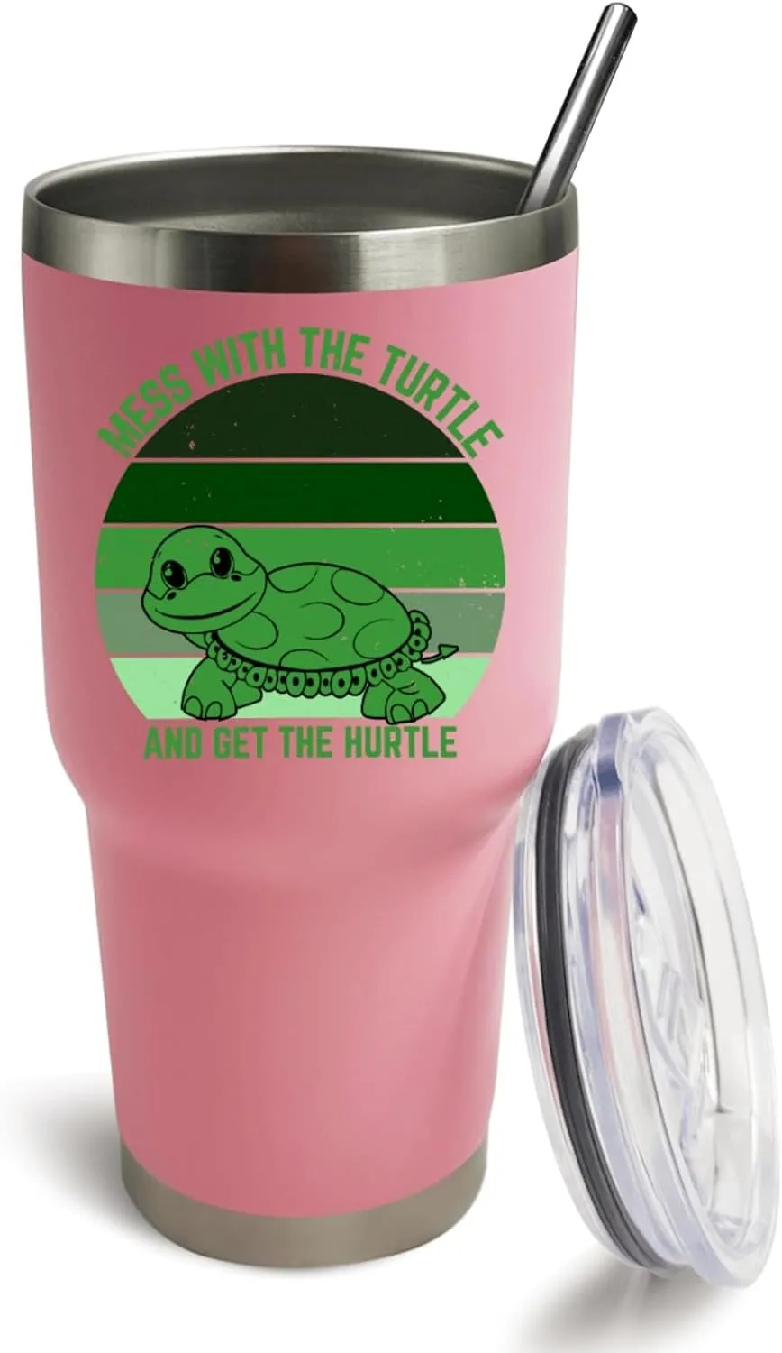 30 oz Tumbler Mess With The Turtle You Get The Hurtle Tumbler Pink Tumbler with Lid and Straw Insulated Tumblers Stainless Steel Tumbler