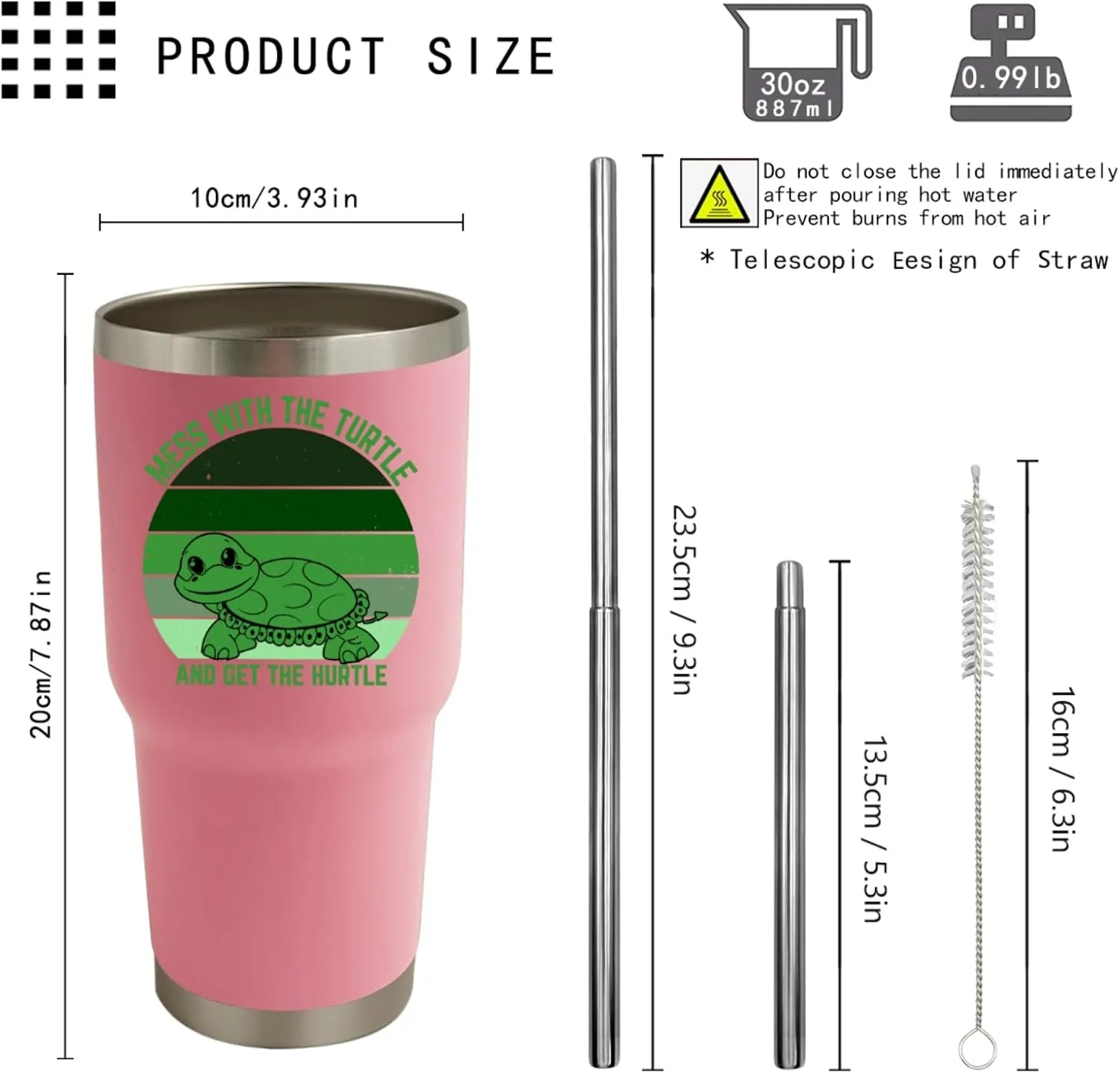30 oz Tumbler Mess With The Turtle You Get The Hurtle Tumbler Pink Tumbler with Lid and Straw Insulated Tumblers Stainless Steel Tumbler