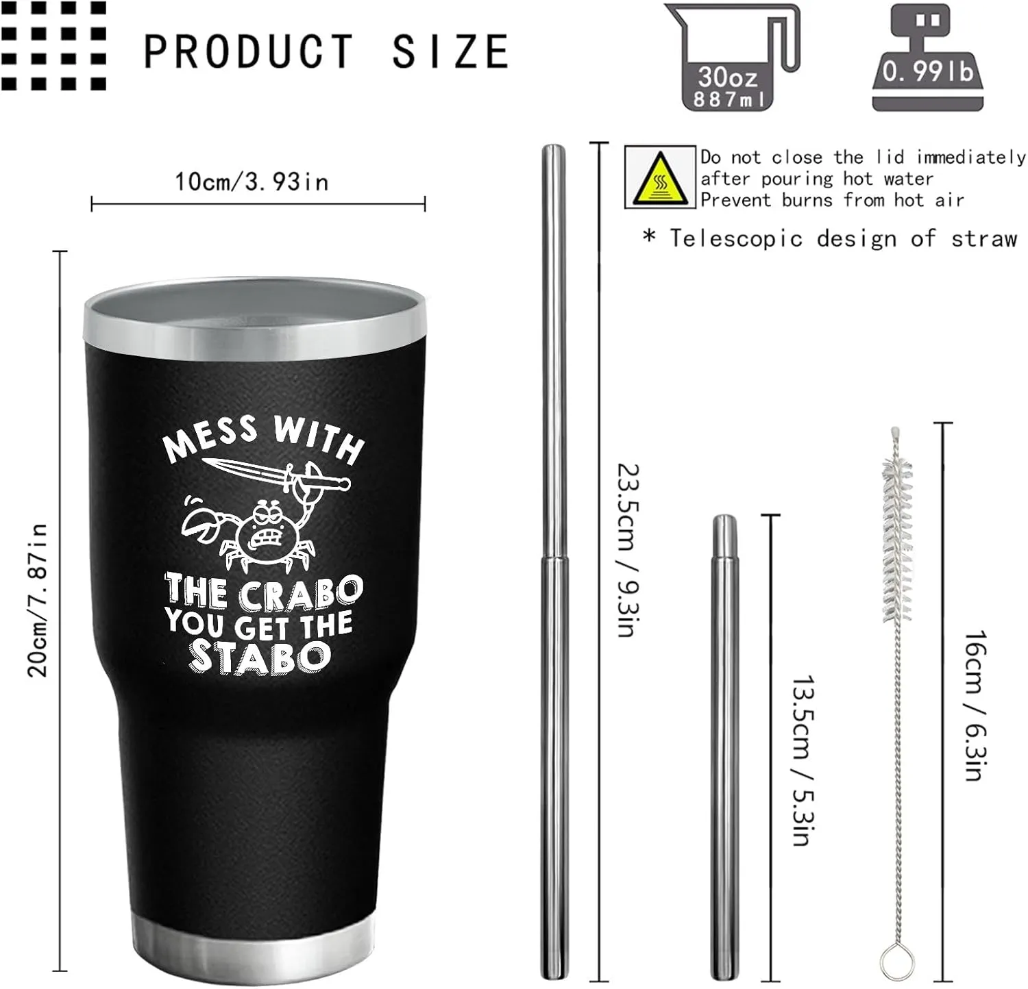 30 oz Tumbler with Lid and Straw Mess With The Crabo You Get The Stabo Tumbler Insulated Tumblers Stainless Steel Tumbler Funny Gift