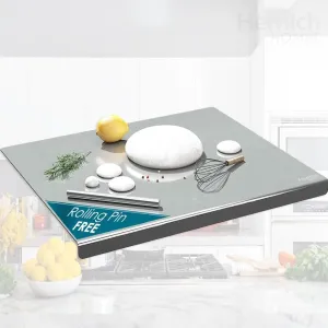 304 Stainless Steel Chopping Board with Lip for Kitchen, Free Rollin Pin, Non Slip, Rust Proof,Round Edge, for Cutting Vegetables, Meat,Fish,Fruits, X-Large, 60 x 45 cm