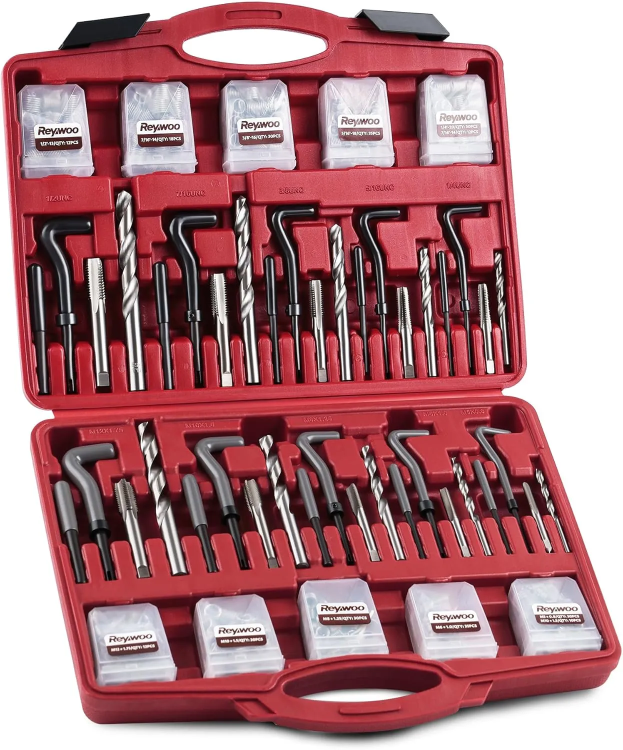 315 PC Helicoil Thread Repair Kit, Metric & SAE Helicoil Kit with HSS Drill Bits Inserts Taps Break Off Tools, Rethreading Tools in M5 M6 M8 M10 M12 & 1/4" 5/16" 3/8" 7/16" 1/2" Sizes