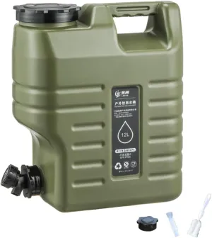 3.2 Gallon Water Jug, BPA-Free Camping Water Container with Leakproof Spigot, Portable Emergency Water Storage for Hiking, Overlanding & Outdoor Adventures (Military Green)