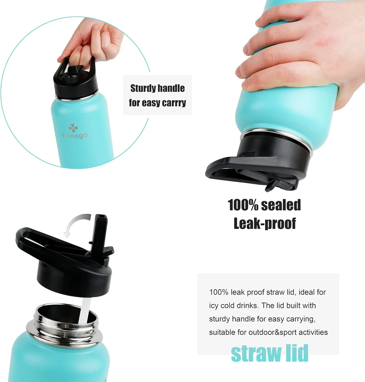 32 oz Powder Coated Double Wall Vacuum Insulated Sports Water Bottle, 18/8 Stainless Steel Wide Mouth Thermal Flask with Straw Lid & Spout Lid, Leak Proof Sweat Free BPA Free (Teal Pink, 32 oz)