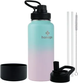 32 oz Powder Coated Double Wall Vacuum Insulated Sports Water Bottle, 18/8 Stainless Steel Wide Mouth Thermal Flask with Straw Lid & Spout Lid, Leak Proof Sweat Free BPA Free (Teal Pink, 32 oz)