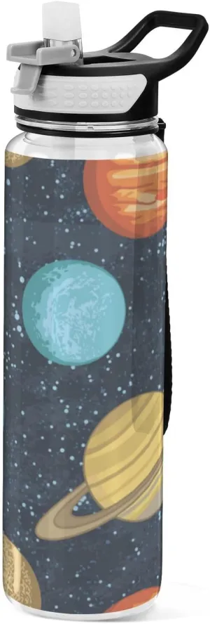 32 oz Water Bottle with Straw Lid Solar System Planets Galaxy Dark Leakproof BPA Free Tritan Water Jug with Carrying Strap for Women Men Sports Bottles for Gym Fitness Outdoor