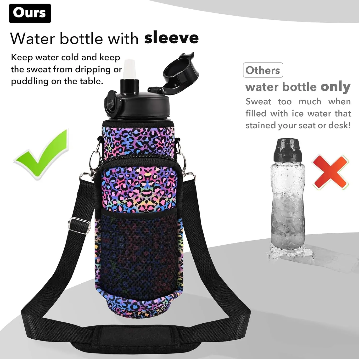32 oz Water Bottles with Straw & Strap, Motivational Water Bottles with Times to Drink, BPA Free Reusable Sports Water Bottle with Sleeve Carrier for Hiking, Travel, Running or Fitness