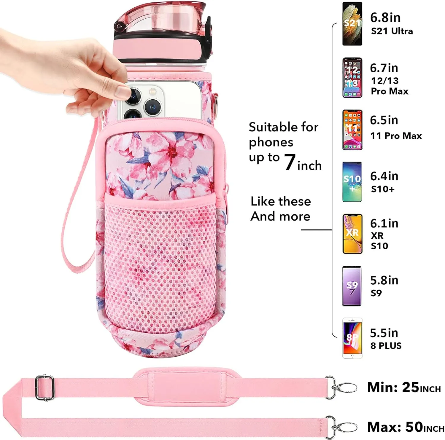 32 oz Water Bottles with Straw & Strap, Motivational Water Bottles with Times to Drink, BPA Free Reusable Sports Water Bottle with Sleeve Carrier for Hiking, Travel, Running or Fitness