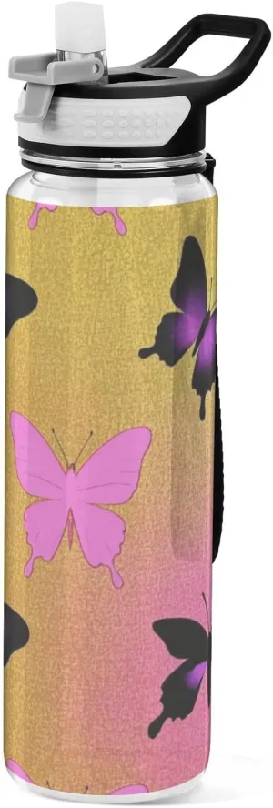 32oz Animal Butterfly Gold Magenta Gradient Clean Water Bottles Tritan BPA Free non toxic Water Bottle Jug for Fitness Collapsible