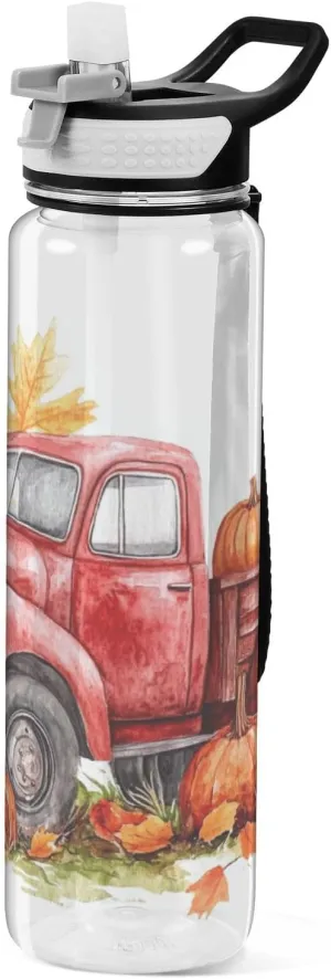 32oz Autumn Truck Pumpkin Swim Water Bottles Tritan Leak Proof & BPA Free non toxic Jug with Handle for Running Collapsible