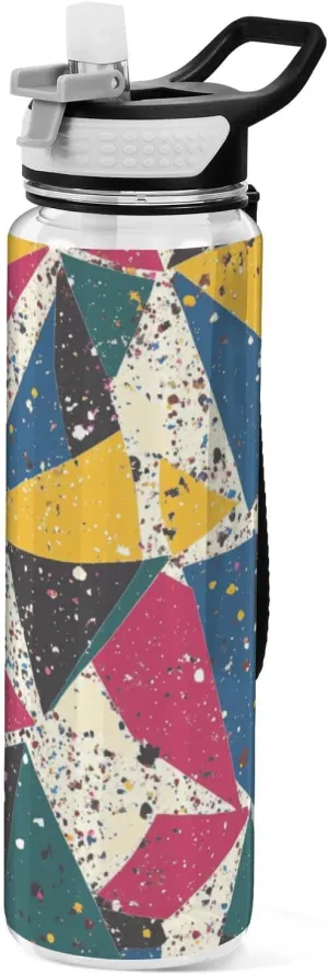 32oz Geometric Pattern Vector Illustration Slim Water Bottle Tritan BPA Free Leakproof non toxic Water Jug with Straw for Travelling Collapsible