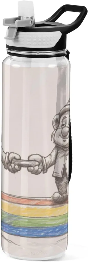 32oz Rainbow Gnome Beige Water Bottle with Carry Tritan Leak Proof & BPA Free non toxic Water Jug for Work for Unique Collapsible