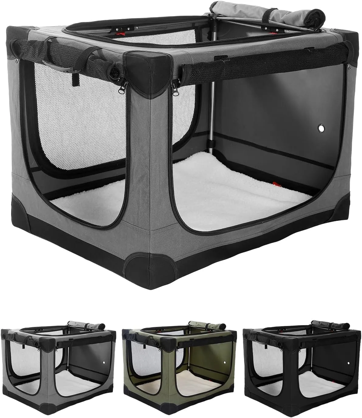 36 Inch Collapsible Travel Dog Crate for Medium Large Dogs, Portable Dog Crate 4-Door Foldable Soft Kennel with Chew-Proof Mesh Windows for Indoor & Outdoor Travel,with Storage Bag,Grey