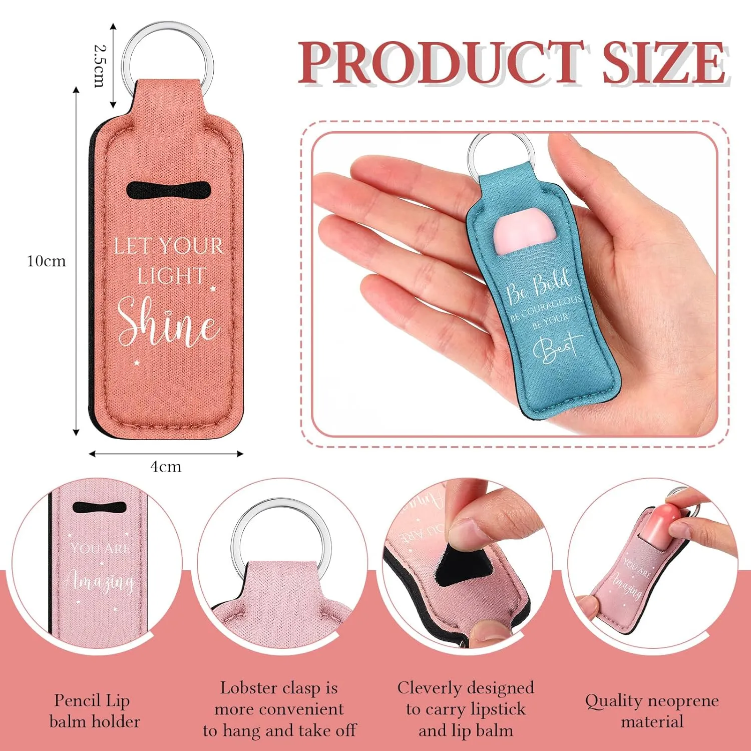 36 Pcs Lip Gloss Bulk Lipstick Holder Keychain Inspirational Lip Gloss Pouch Portable Holder for Women Graduation Employee Appreciation Gifts(Inspirational)