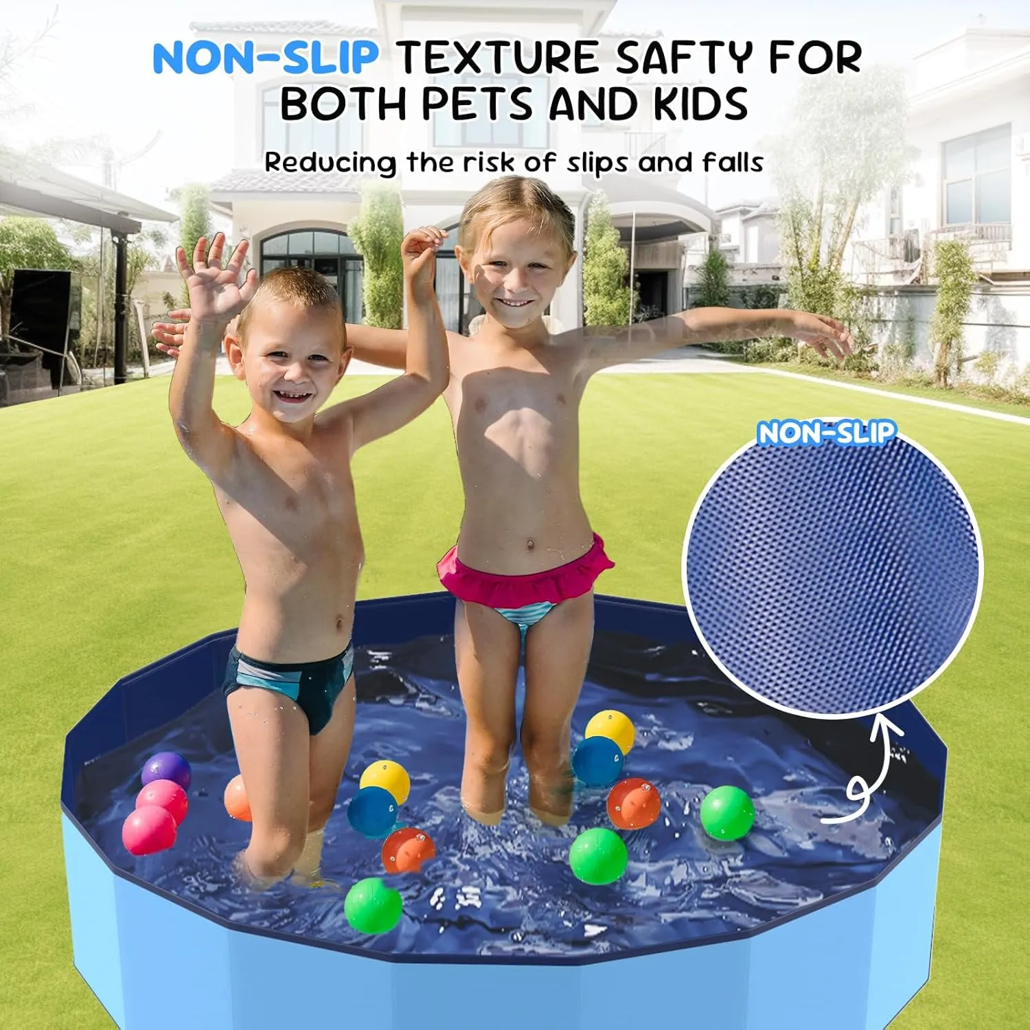 37'' Foldable Dog Pool, Kiddie Pool, Heavy Duty Non-Slip Plastic Pet Wading Pools for Large Dogs, Indoor and Outdoor Kids Pet Dog Bathtub