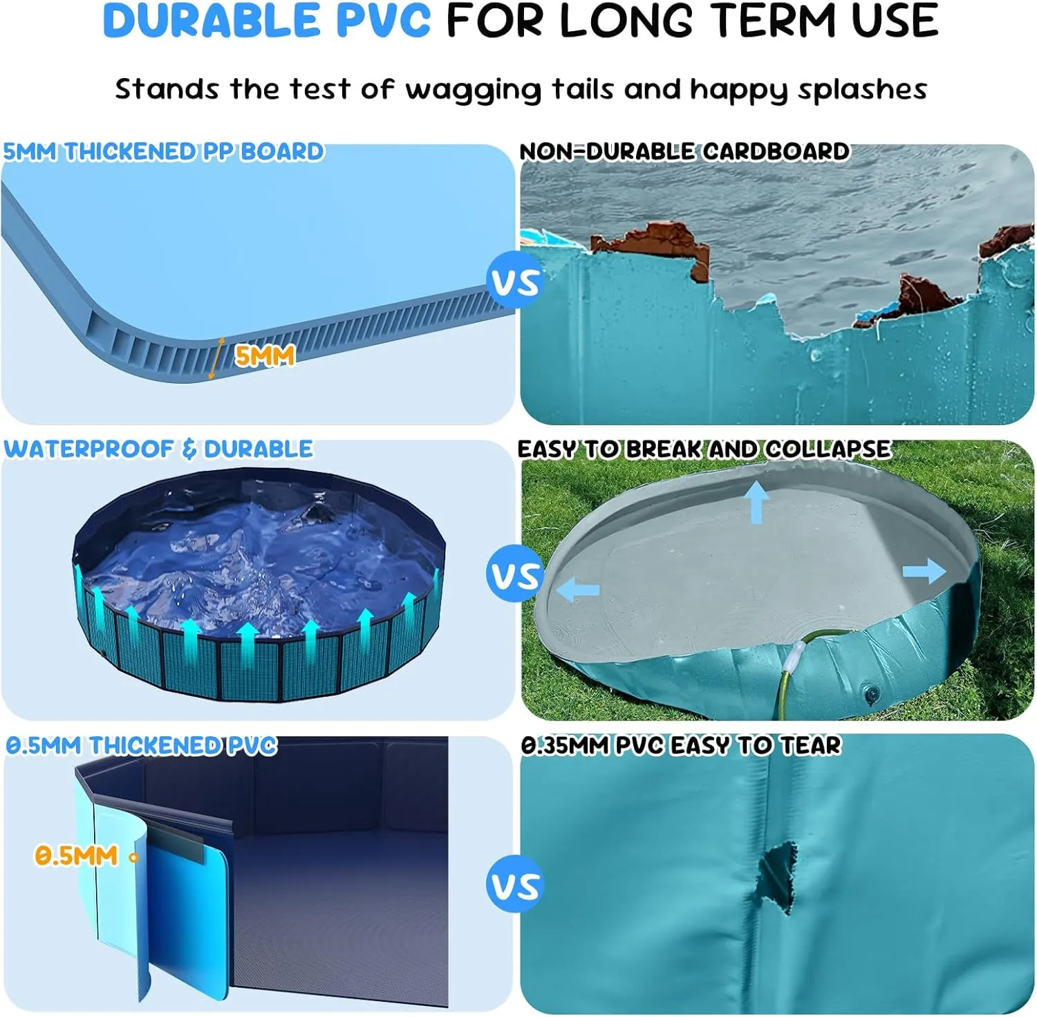 37'' Foldable Dog Pool, Kiddie Pool, Heavy Duty Non-Slip Plastic Pet Wading Pools for Large Dogs, Indoor and Outdoor Kids Pet Dog Bathtub