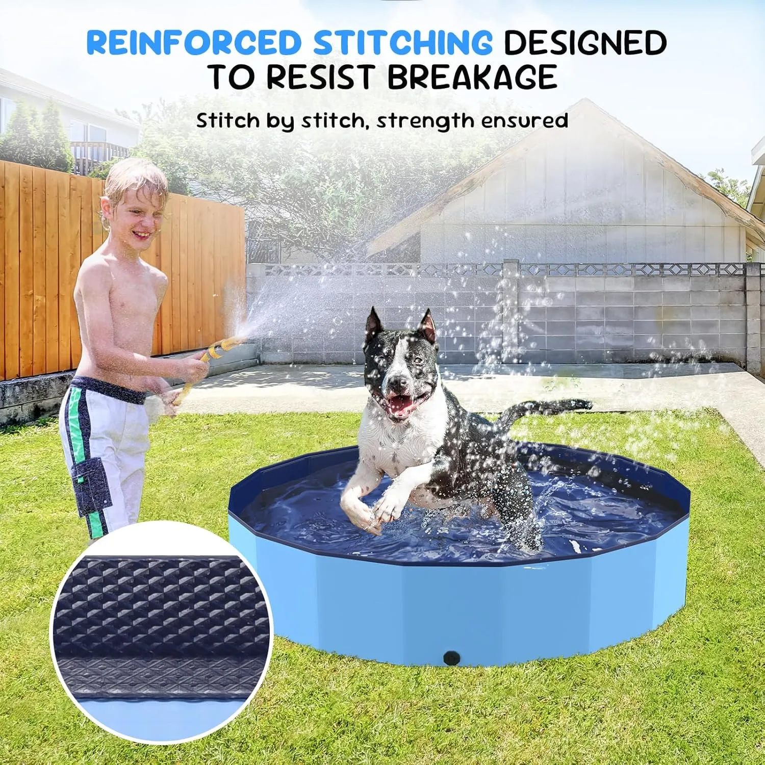 37'' Foldable Dog Pool, Kiddie Pool, Heavy Duty Non-Slip Plastic Pet Wading Pools for Large Dogs, Indoor and Outdoor Kids Pet Dog Bathtub