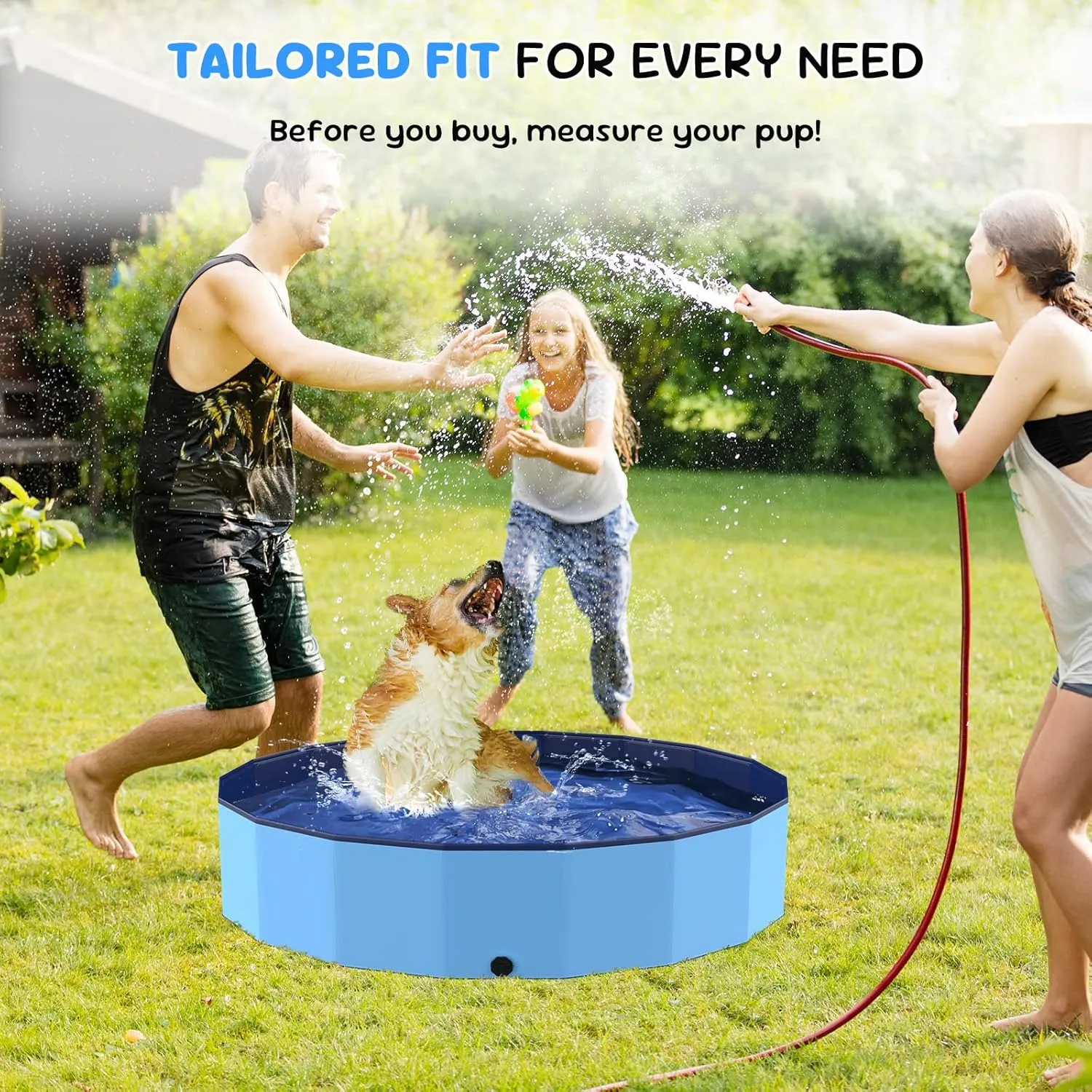 37'' Foldable Dog Pool, Kiddie Pool, Heavy Duty Non-Slip Plastic Pet Wading Pools for Large Dogs, Indoor and Outdoor Kids Pet Dog Bathtub
