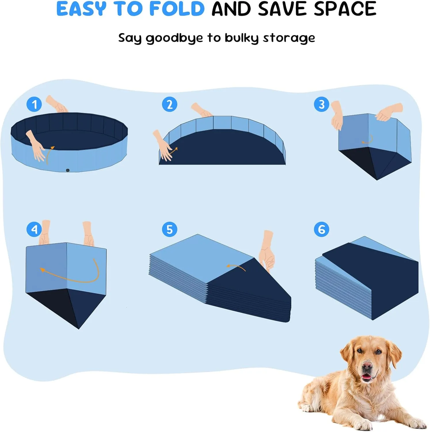 37'' Foldable Dog Pool, Kiddie Pool, Heavy Duty Non-Slip Plastic Pet Wading Pools for Large Dogs, Indoor and Outdoor Kids Pet Dog Bathtub