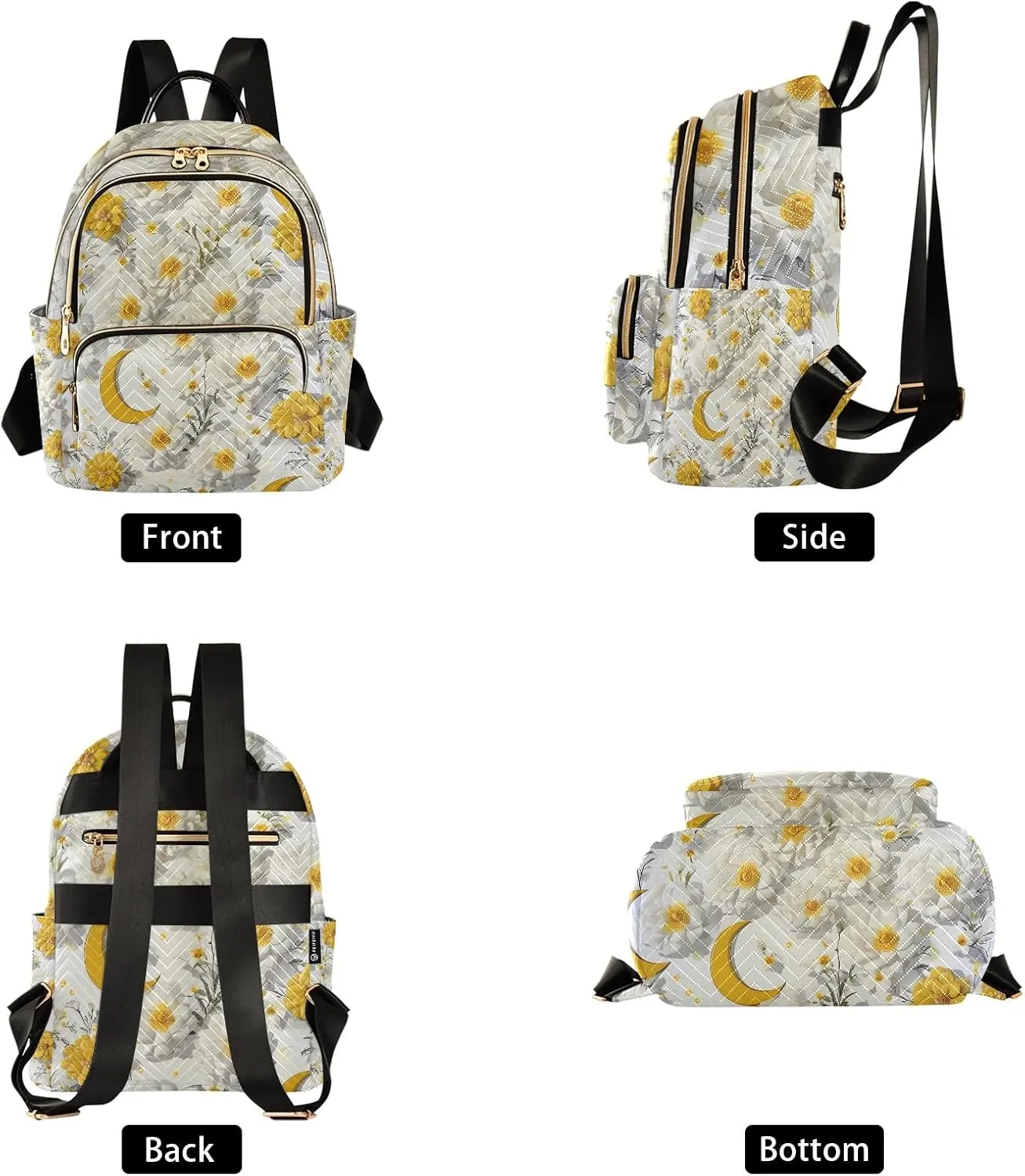3d Pattern Floral Crescent White Campus Backpack Purse Bookbag Quilted Backpack for Women 13" Laptop Backpack Stylish Printed Rucksack with Multiple Pockets Lightweight Travel