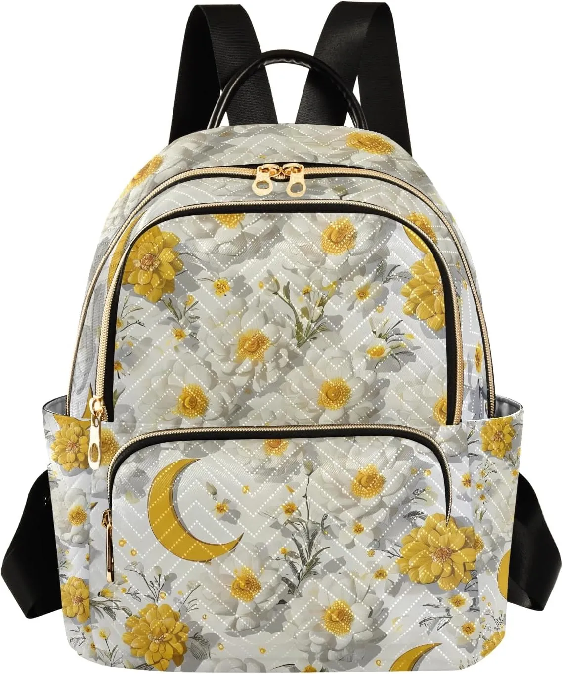 3d Pattern Floral Crescent White Campus Backpack Purse Bookbag Quilted Backpack for Women 13" Laptop Backpack Stylish Printed Rucksack with Multiple Pockets Lightweight Travel