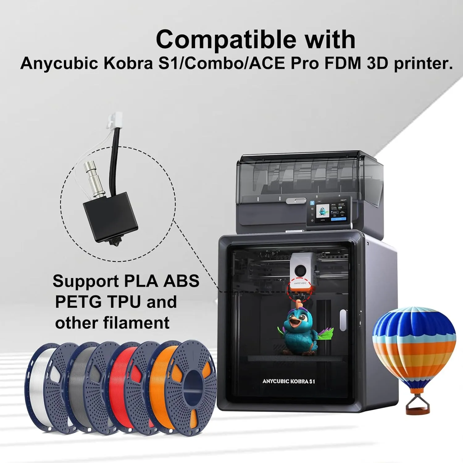 3D Printer 0.2mm Hardened Steel hotend kit 200K thermistor Kobra S1 Extruder Print Head Kit with Heater Cartridge Heater Block and Silicone Sock for Anycubic Kobra S1 Combo/ACE Pro 3D Printer.
