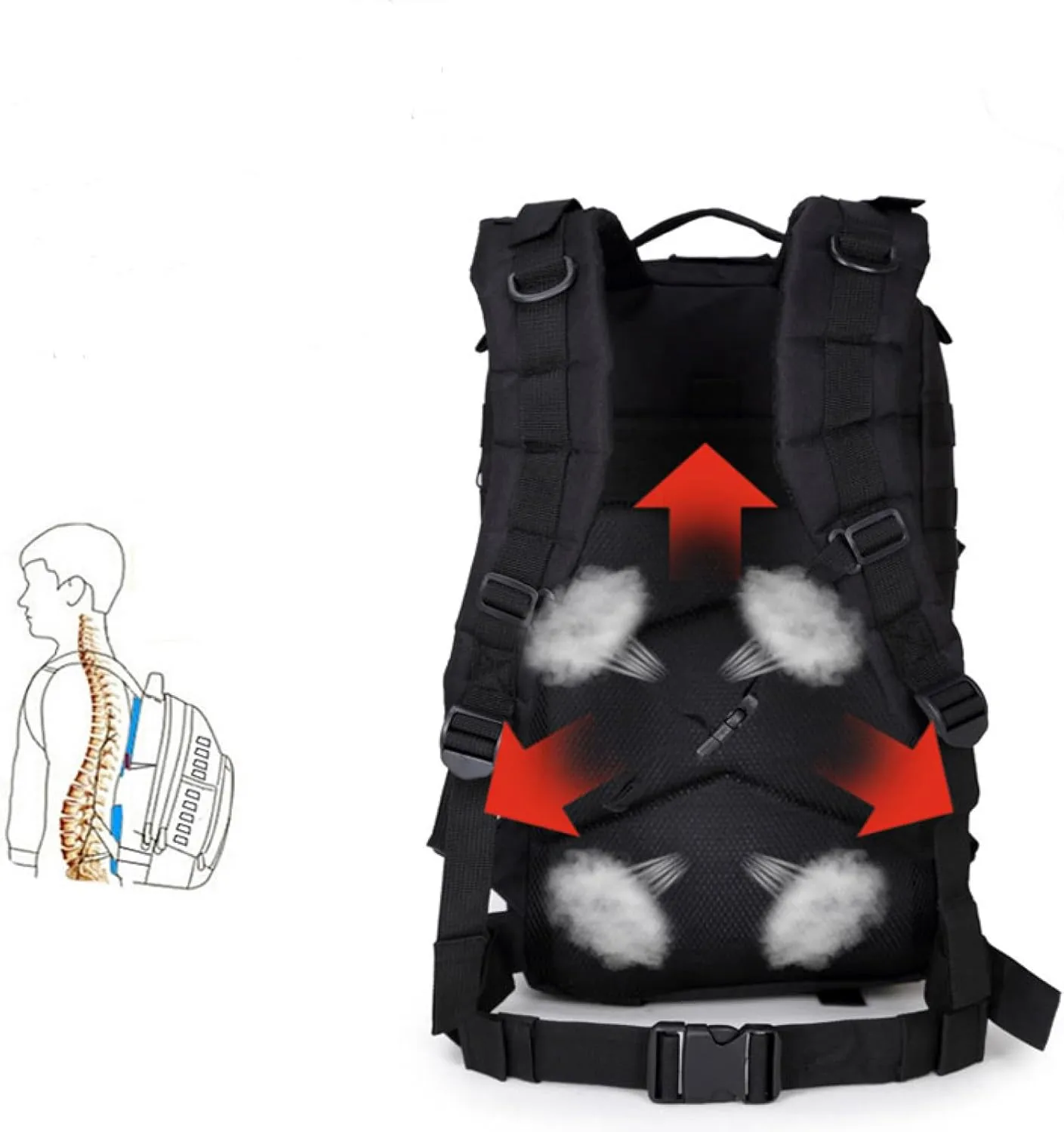 3P Tactical Backpack Outdoor Backpack Camo Pack Medium Lightweight, 36-55L, Black