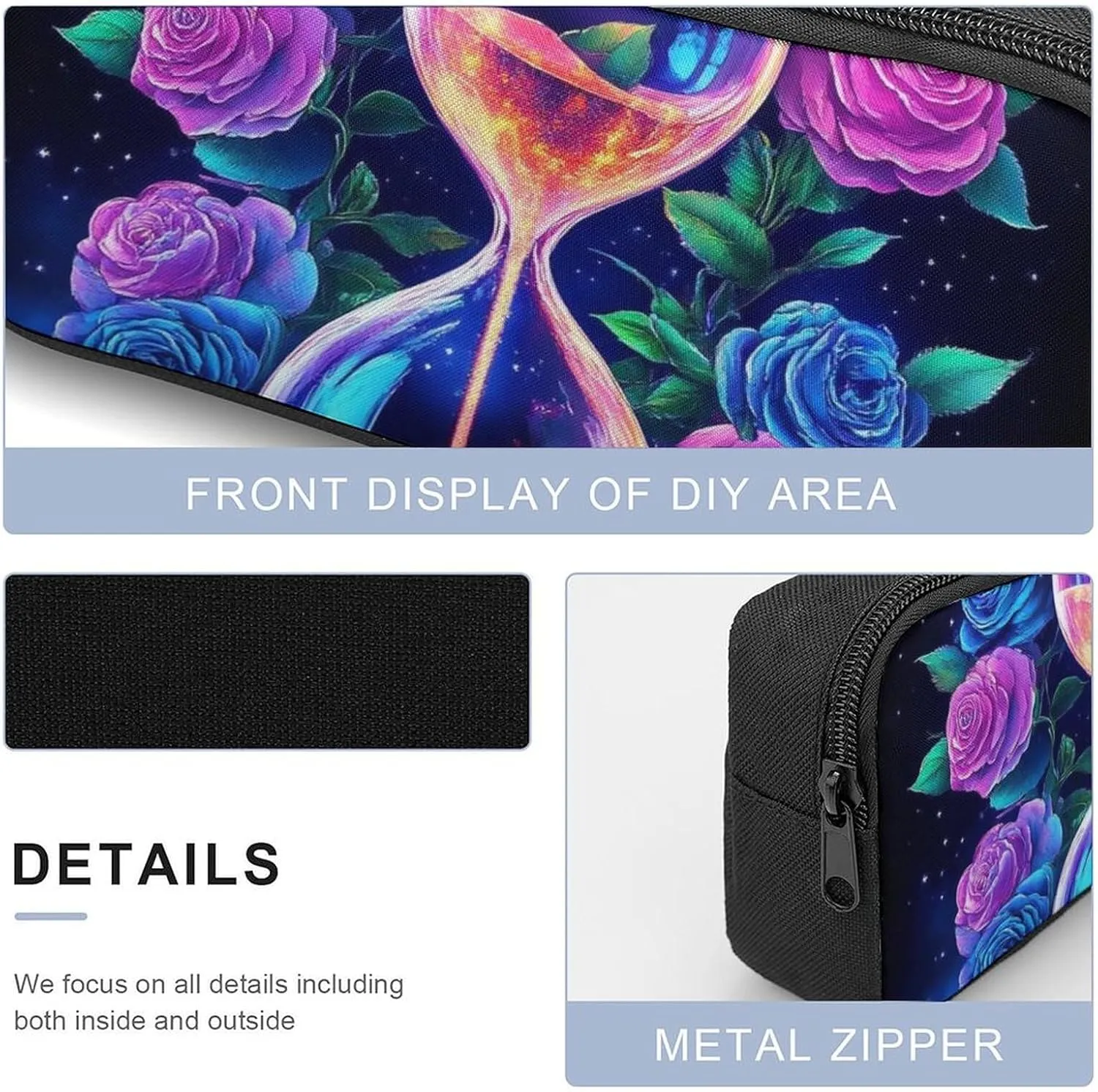 3PCS Backpacks Set, Large Capacity Travel Daypack 17 Inch Trippy Magic Flowers Rose Art Insulated Lunch Bag Lightweight Compact Pencil Pen Case