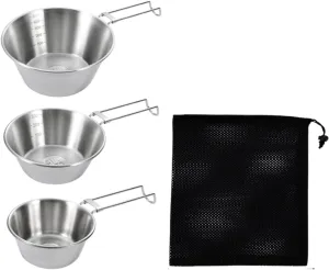 3X Camping Bowls Set Camping Tableware 304 Stainless Steel Utensils Camp Bowls Cups for Outdoor Cooking BBQ Equipment