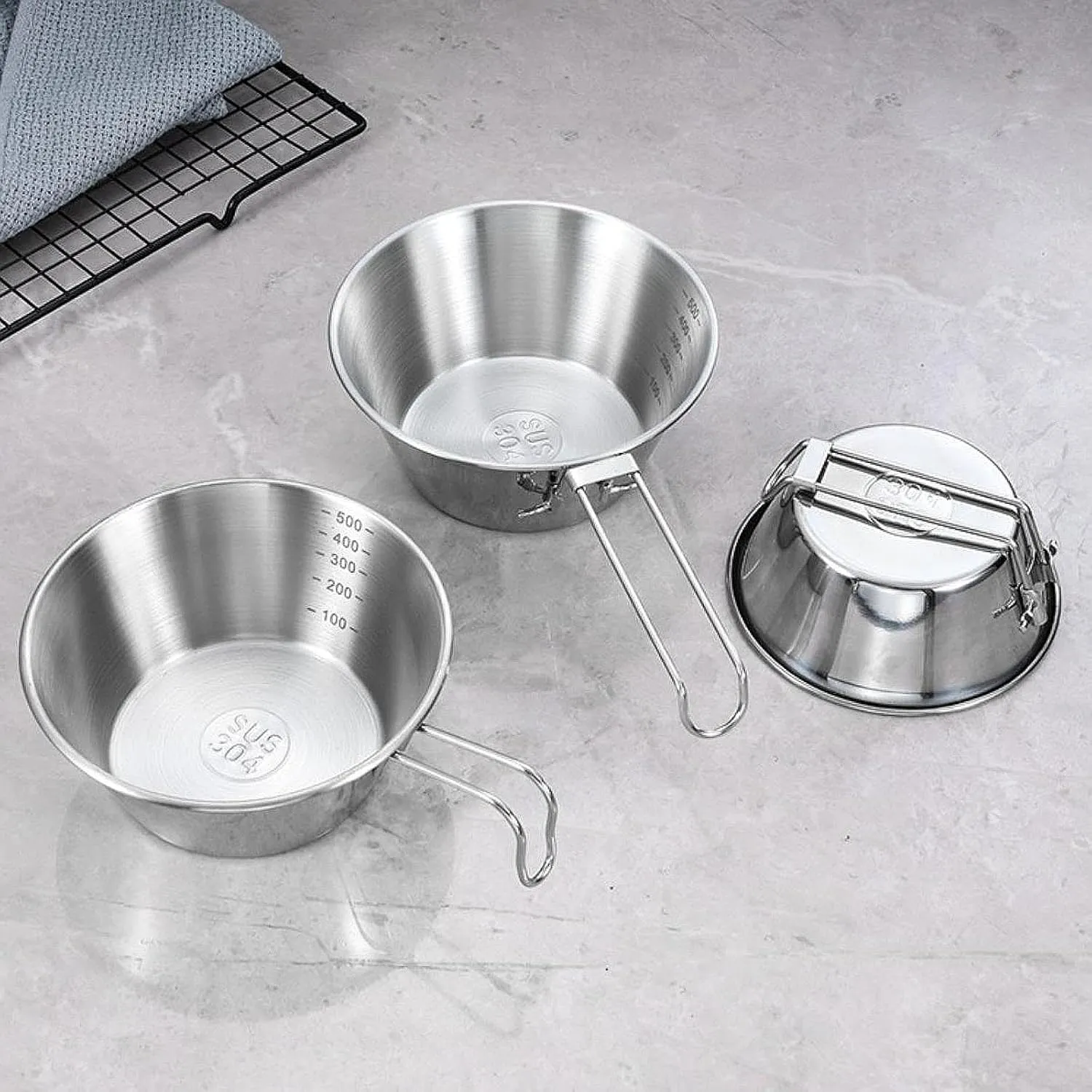 3X Camping Bowls Set Camping Tableware 304 Stainless Steel Utensils Camp Bowls Cups for Outdoor Cooking BBQ Equipment