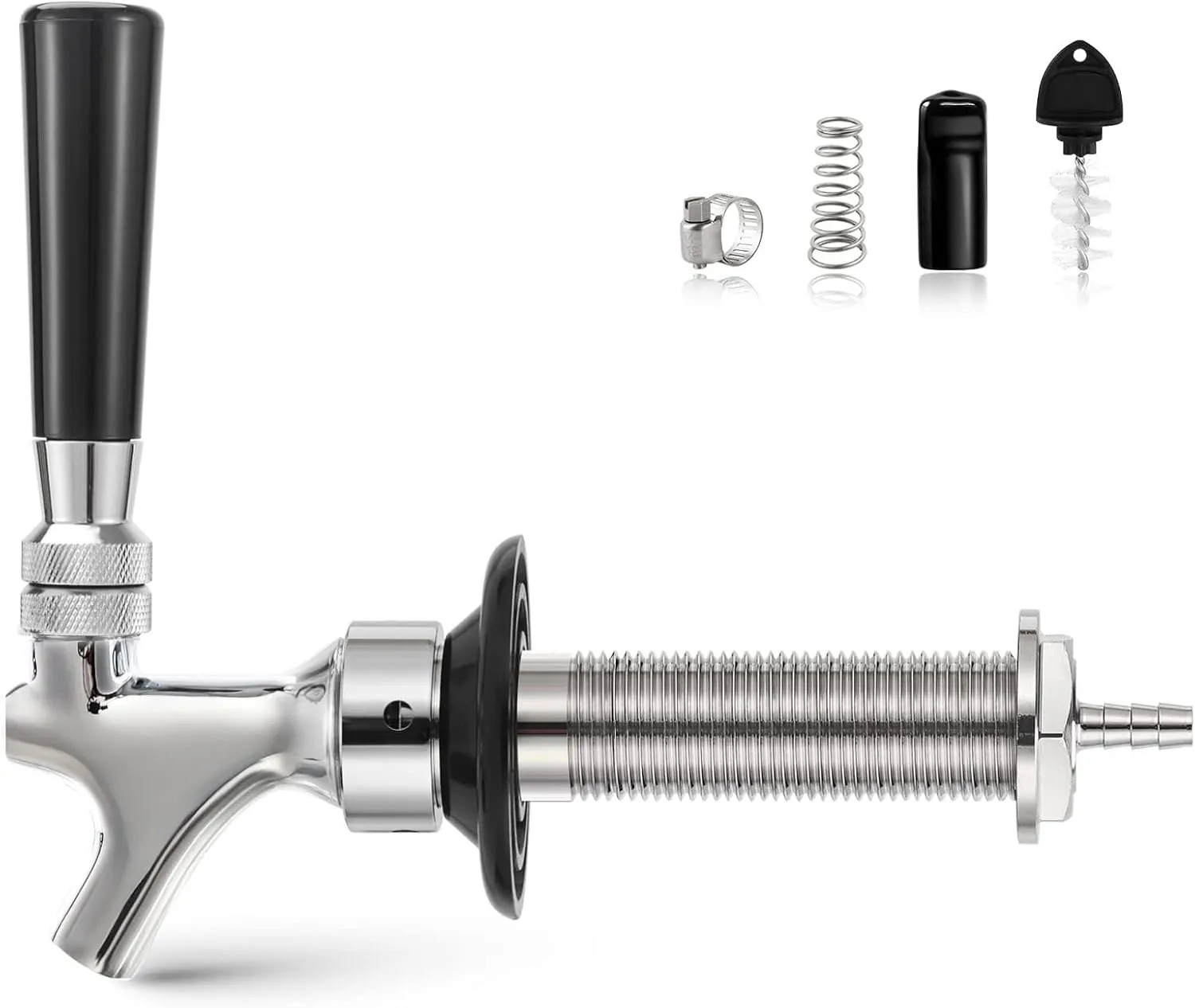4-1/8 Inch Shank Beer Faucet Shank Kit Leak-Free Stainless Steel Core Draft Beer Faucet for Homebrew - 1/4 Barb Homebrew Beer Tap Faucet