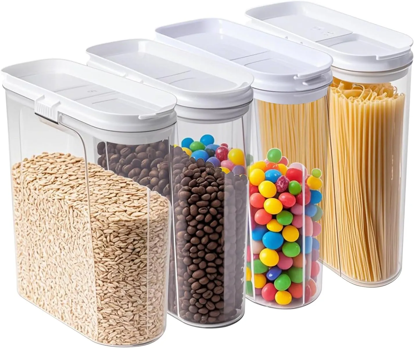 4 Pack Airtight Food Storage Containers with Pour Spout, PET Plastic Pantry Canisters for Cereal Rice Flour Sugar, BPA-Free Kitchen Organizers, Sealed Dry Food Containers