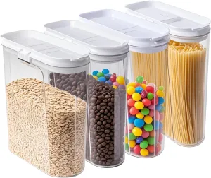 4 Pack Airtight Food Storage Containers with Pour Spout, PET Plastic Pantry Canisters for Cereal Rice Flour Sugar, BPA-Free Kitchen Organizers, Sealed Dry Food Containers