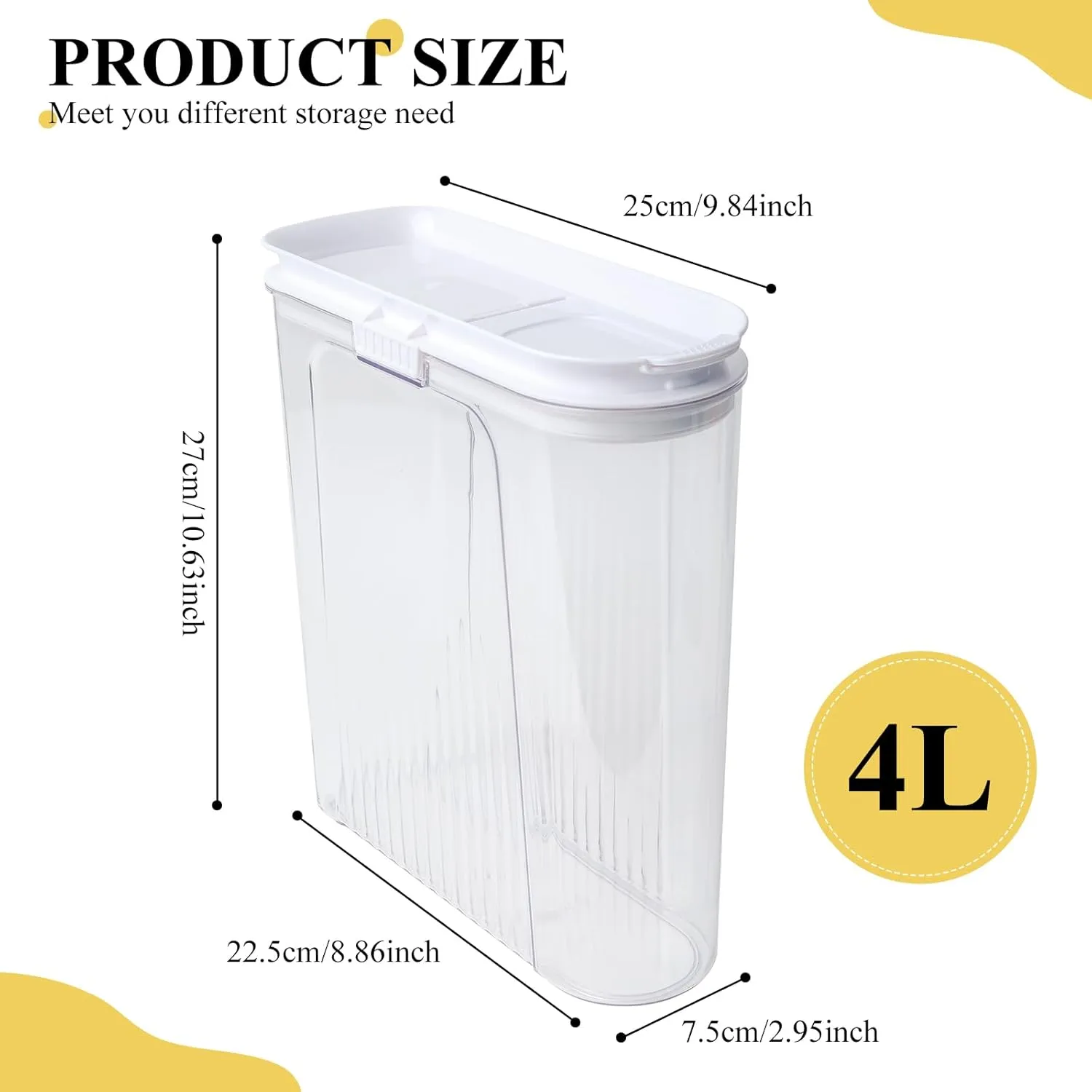 4 Pack Airtight Food Storage Containers with Pour Spout, PET Plastic Pantry Canisters for Cereal Rice Flour Sugar, BPA-Free Kitchen Organizers, Sealed Dry Food Containers