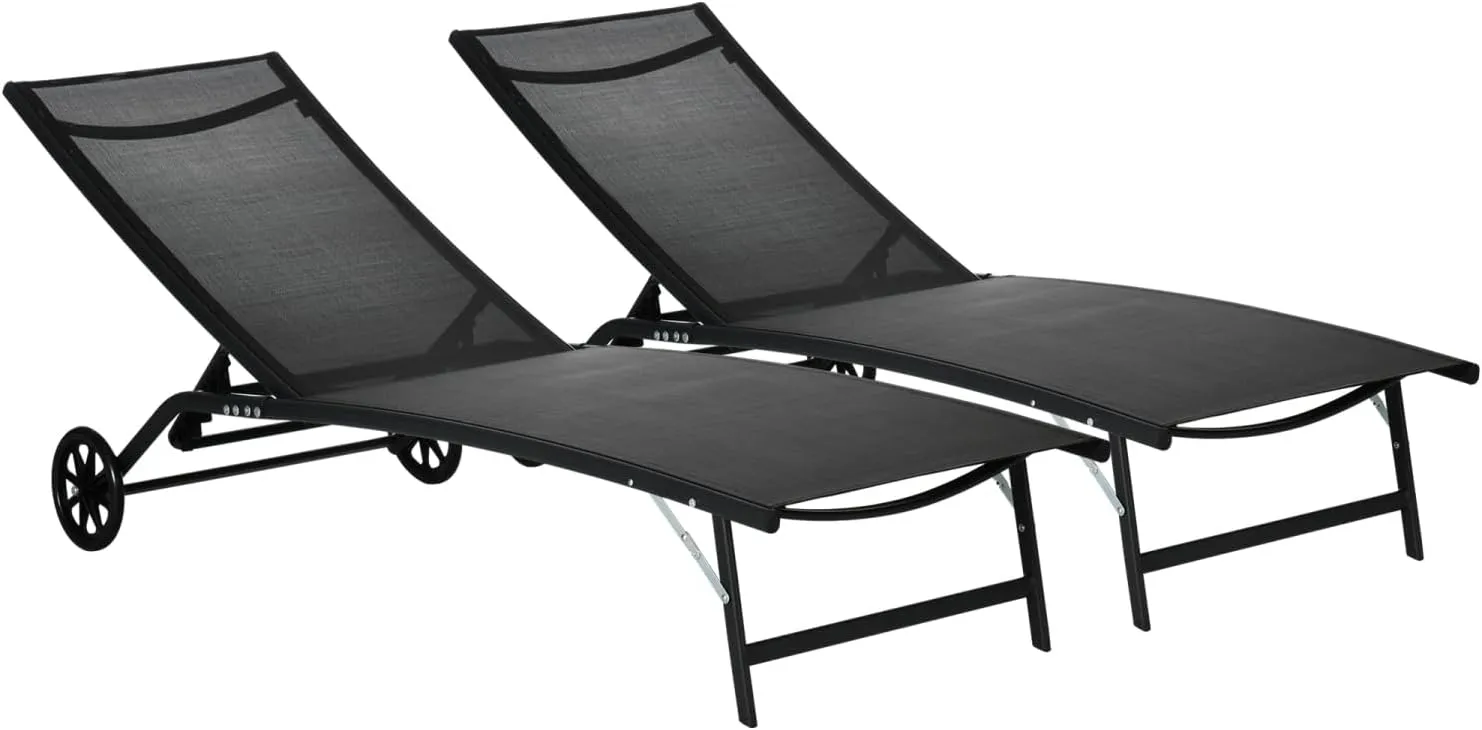 4 Pack Folding Camping Chairs for Adults, Outdoor Portable Lounge Chairs with Breathable Mesh Fabric, Adjustable Height for Patio, Beach, Yard, Pool, Black