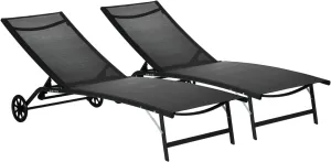 4 Pack Folding Camping Chairs for Adults, Outdoor Portable Lounge Chairs with Breathable Mesh Fabric, Adjustable Height for Patio, Beach, Yard, Pool, Black
