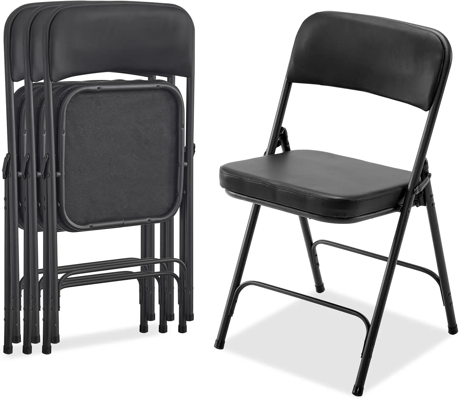 4 Pack Metal Folding Chairs with Padded Seat and Back,Portable Practical Seating Chairs for Home and Office,Indoor and Outdoor Events Party Wedding,Load-Bearing 330lbs,Black